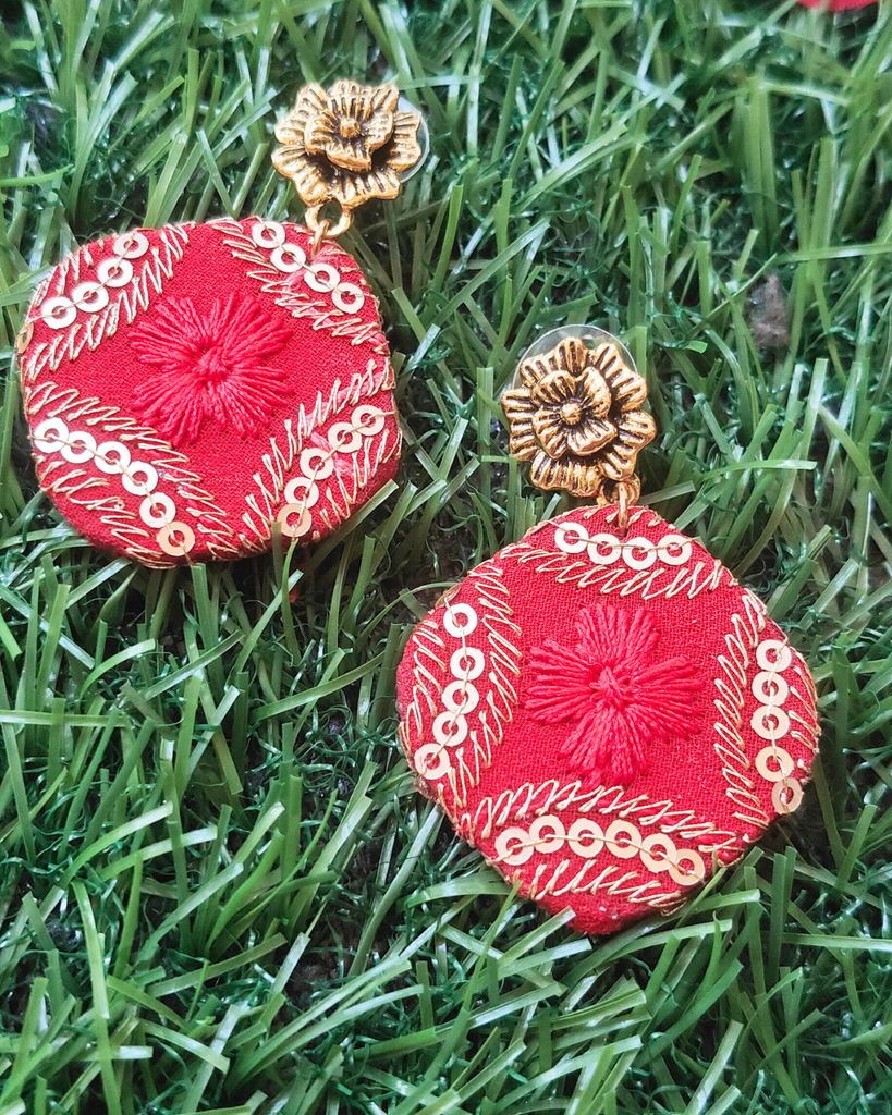 Red fabric earrings