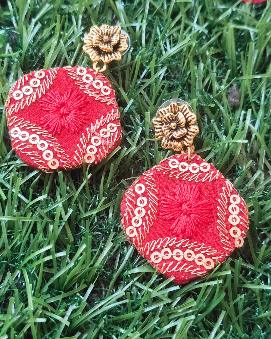 Red fabric earrings