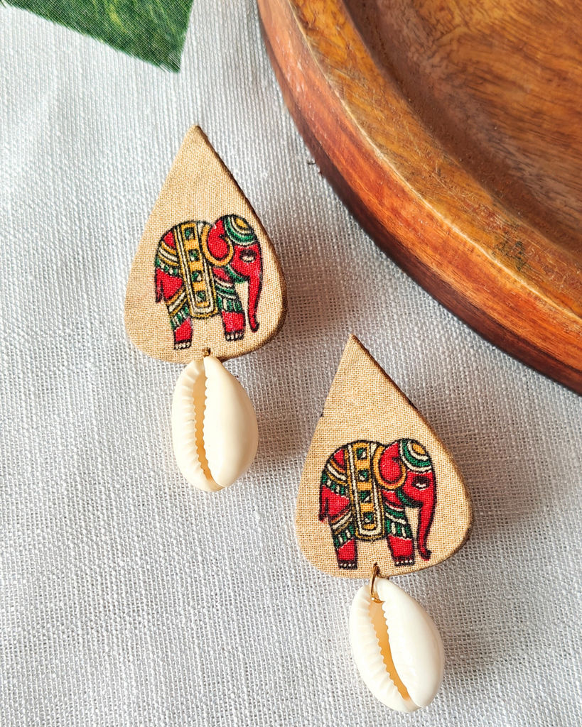Fabric cowrie earrings