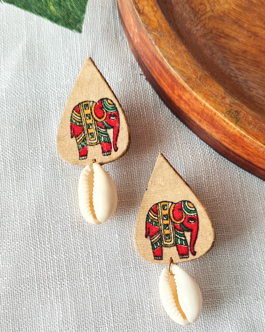 Fabric cowrie earrings