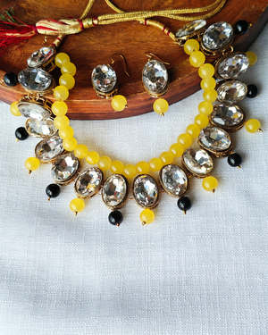 Kundan with black and yellow Moti Necklace